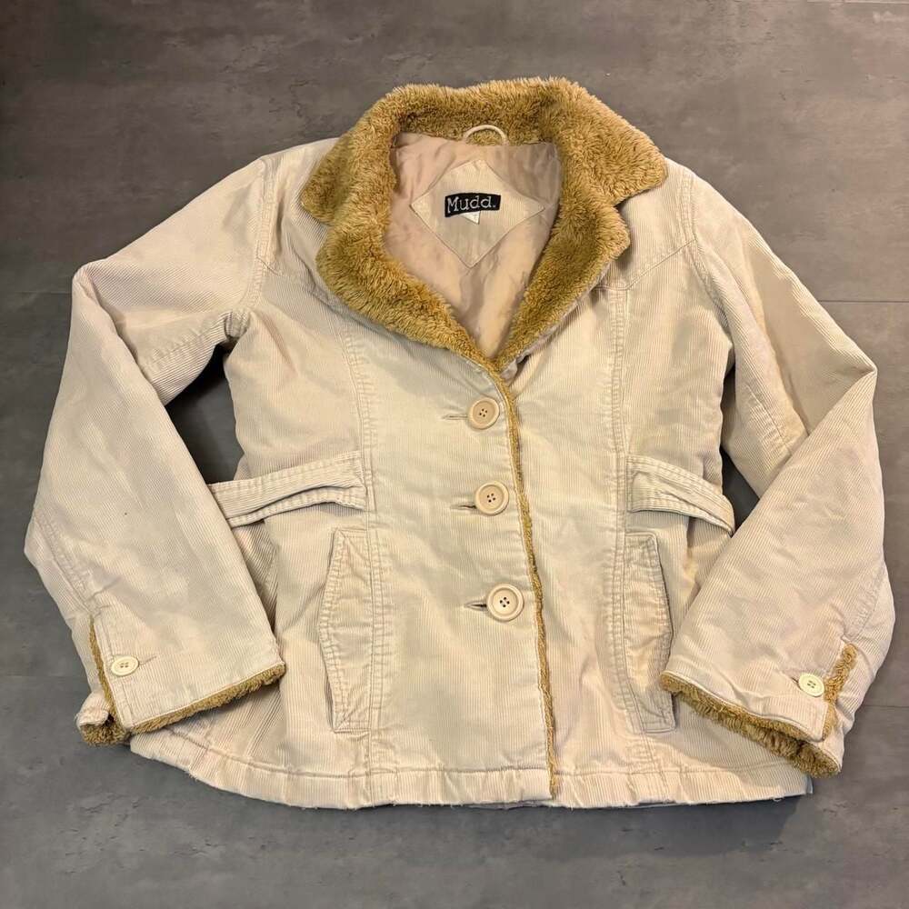 Mudd Cream Corduroy Jacket With Fur Trim Size L